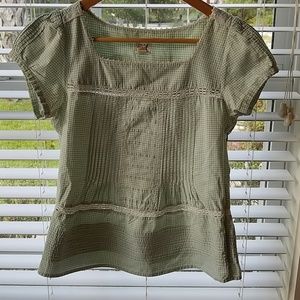 Anthropology gingham pintuck blouse